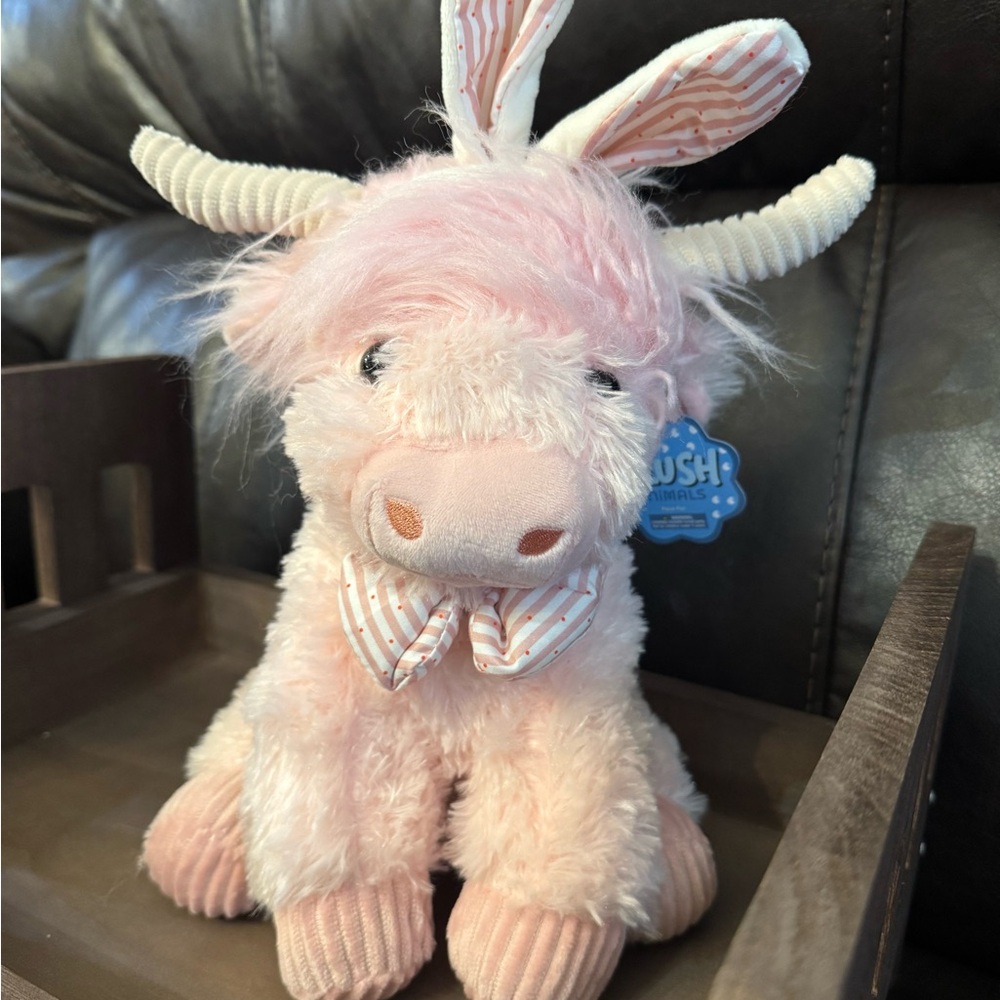 Plush Pink Highland Cow Easter Stuffed Animal - Soft Kids Toy